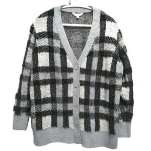 Buffalo plaid black gray  button-up cardigan sweater Time & True  size XL Soft